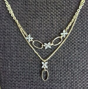 Pretty Bird Gold Double Chain Necklace with Floral Charms